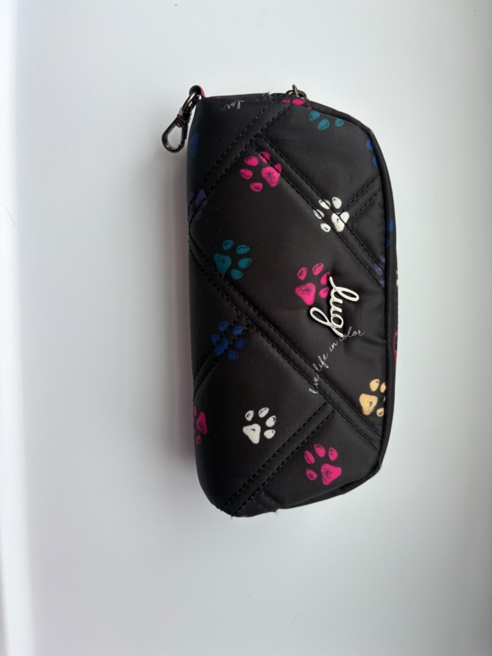 lug Black Quilted Case with Multicolor Paw Prints